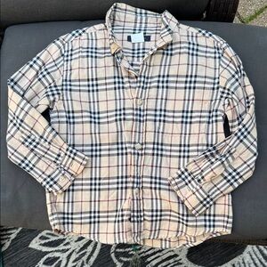 Burberry Beige and Black Checkered Cotton Shirt